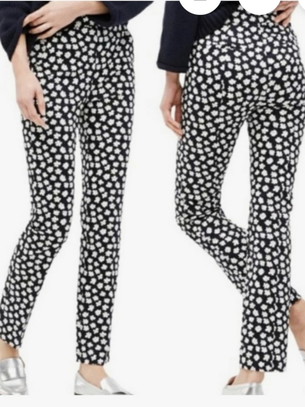 J. Crew Black & White Daisy-Print Ankle Pants